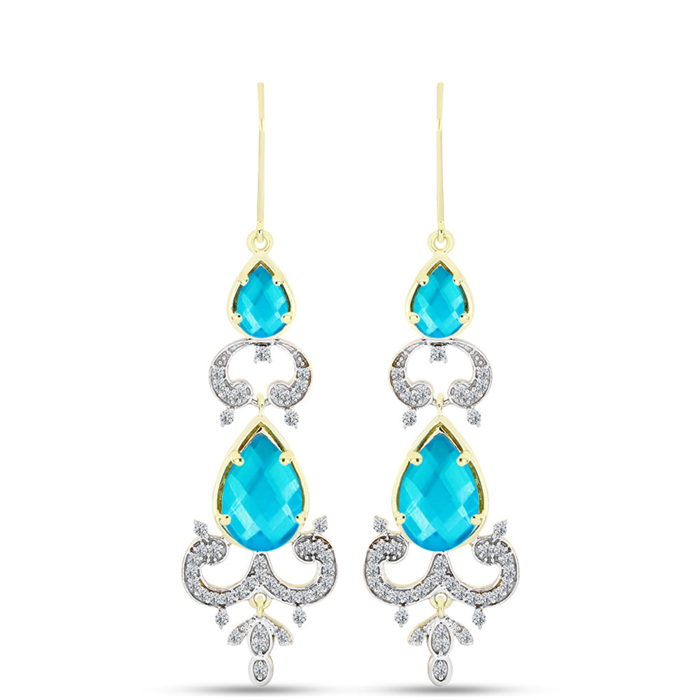 Goldplattierte Silberohrringe mit blauem Jade und weißem Topas 1 