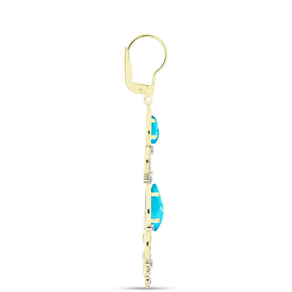 Goldplattierte Silberohrringe mit blauem Jade und weißem Topas 2 