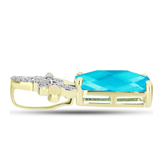 Goldplattierter Silberanhänger mit blauem Jade und weißem Topas