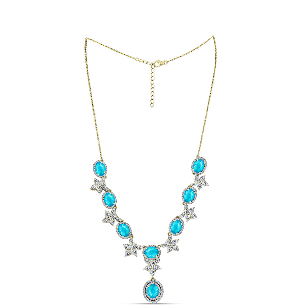Goldplattierte Silberhalskette mit blauem Jade und weißem Topas 1 