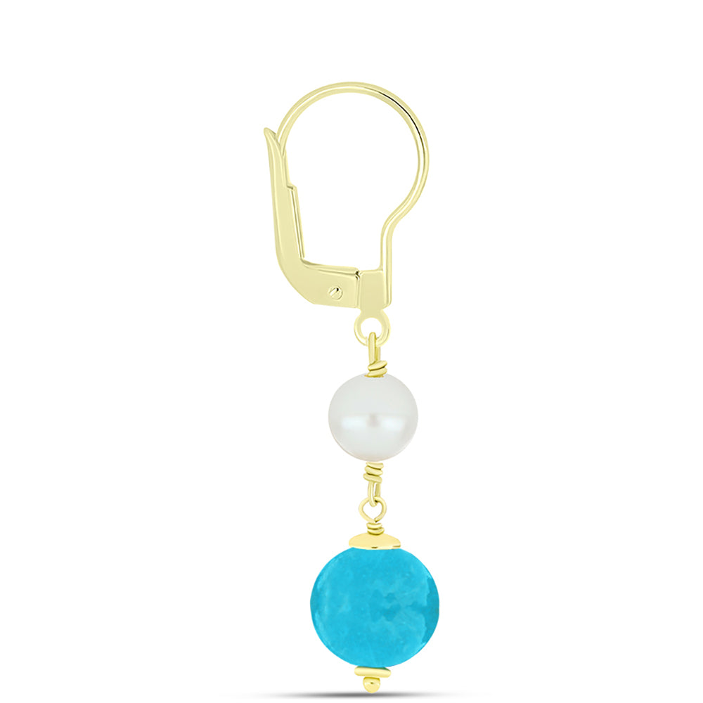 Goldplattierte Silberohrringe mit blauem Jade und weißer Süßwasserperle 2 