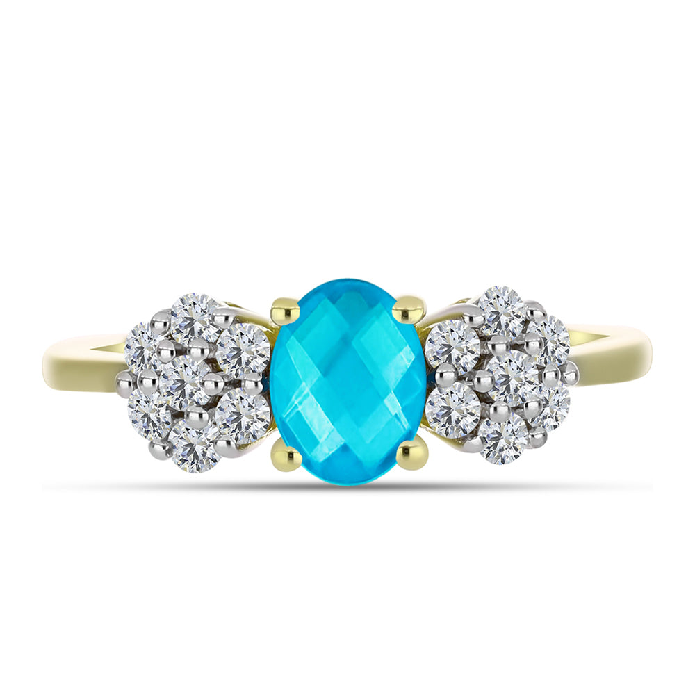 Goldplattierter Silberring mit blauem Jade und weißem Topas 1 