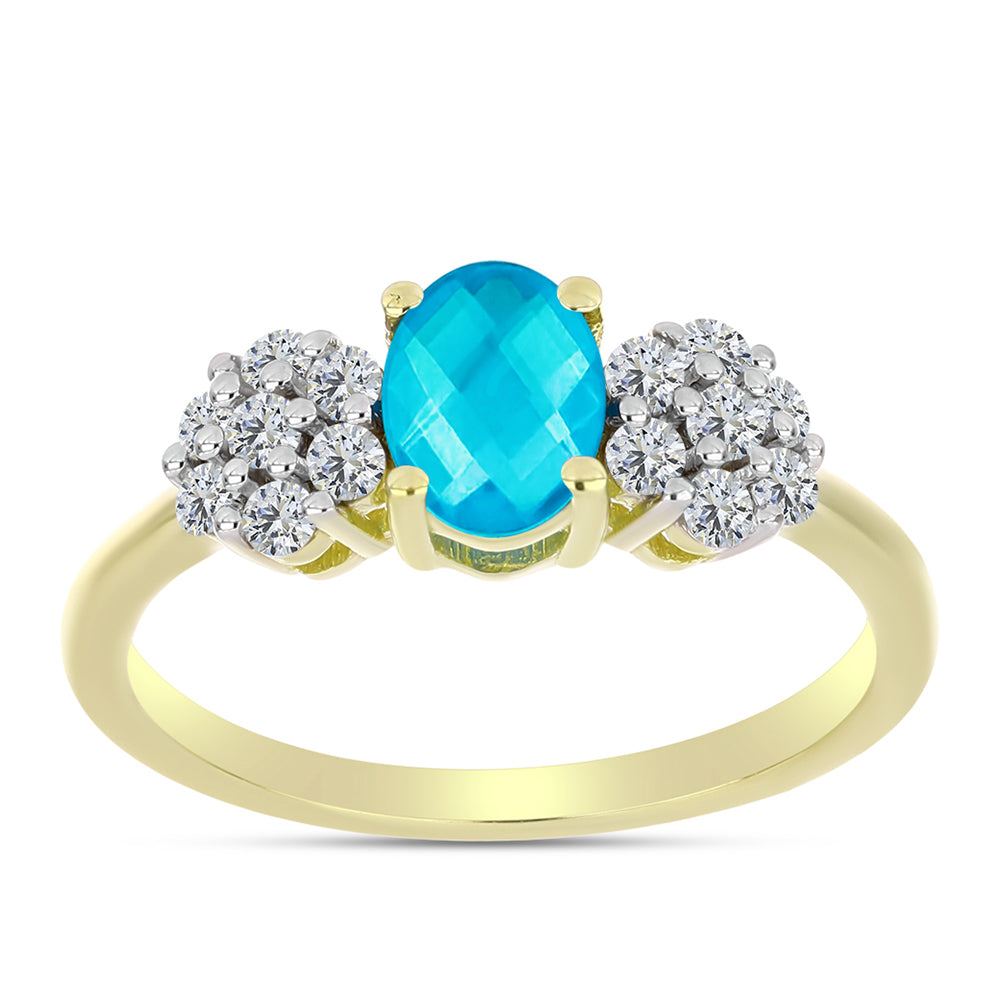 Goldplattierter Silberring mit blauem Jade und weißem Topas