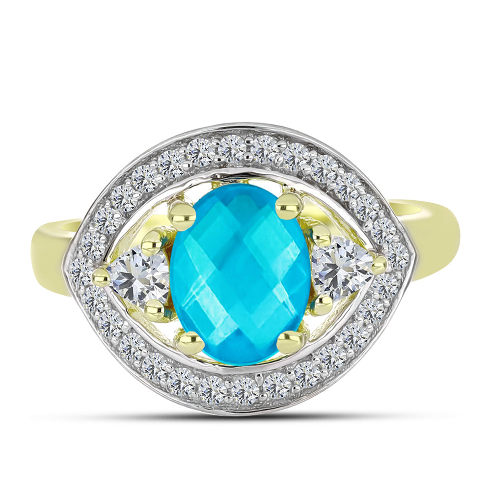 Goldplattierter Silberring mit blauem Jade und weißem Topas 1 