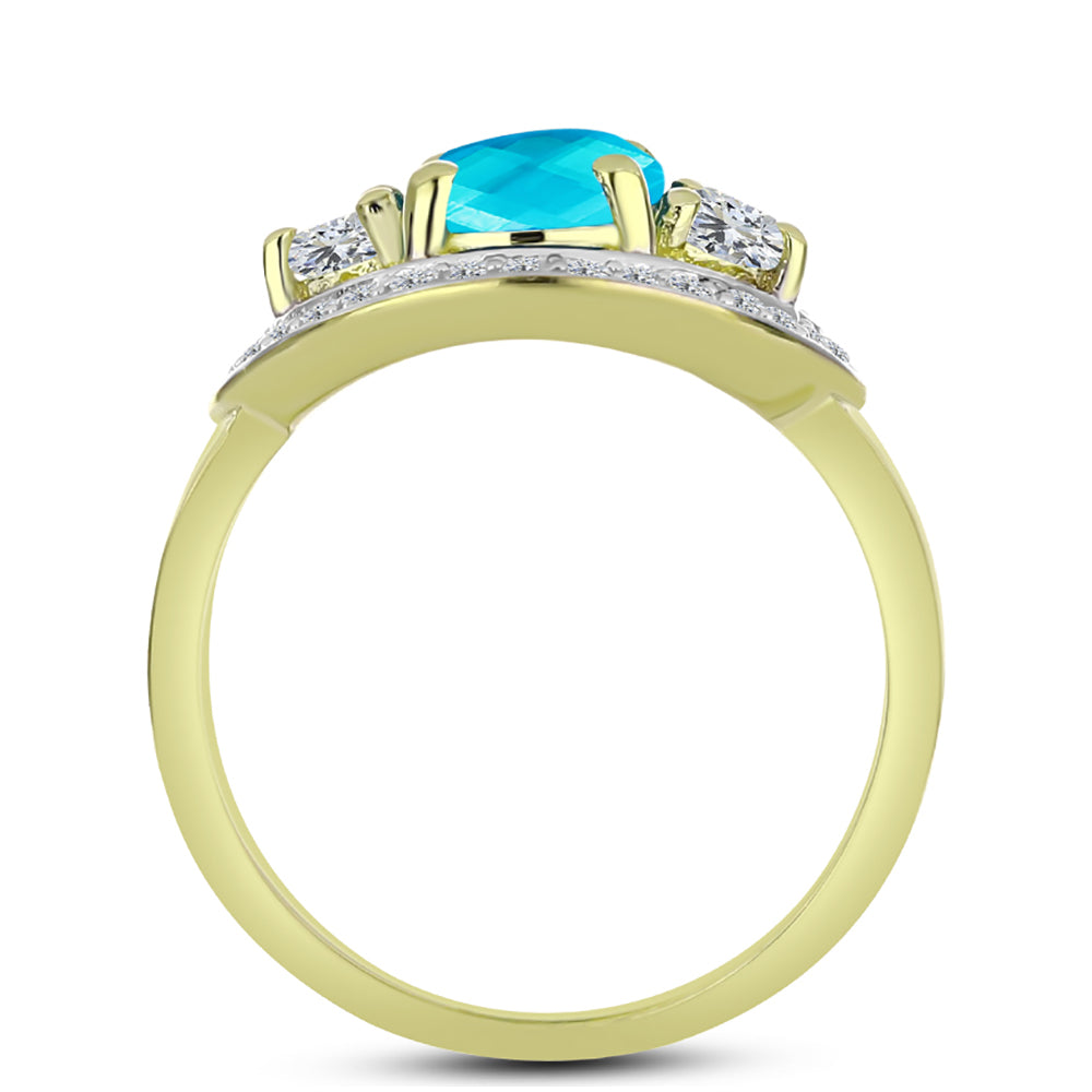 Goldplattierter Silberring mit blauem Jade und weißem Topas