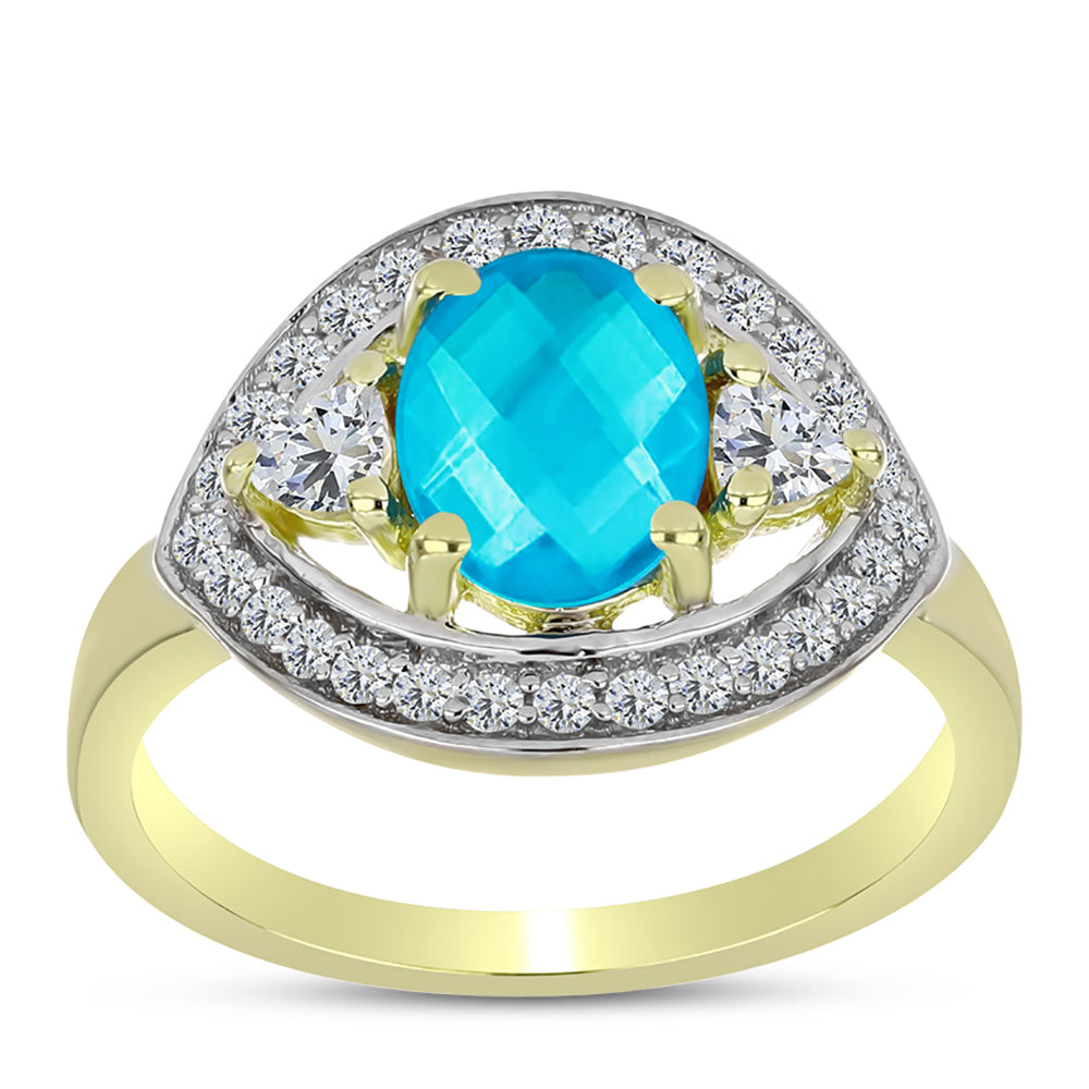 Goldplattierter Silberring mit blauem Jade und weißem Topas 3 