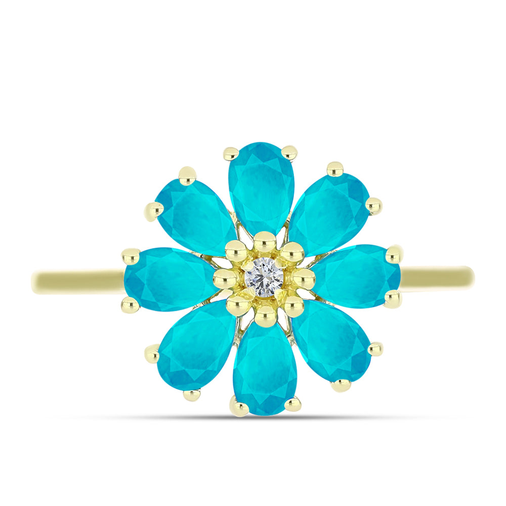 Goldplattierter Silberring mit blauem Jade und weißem Topas 1 