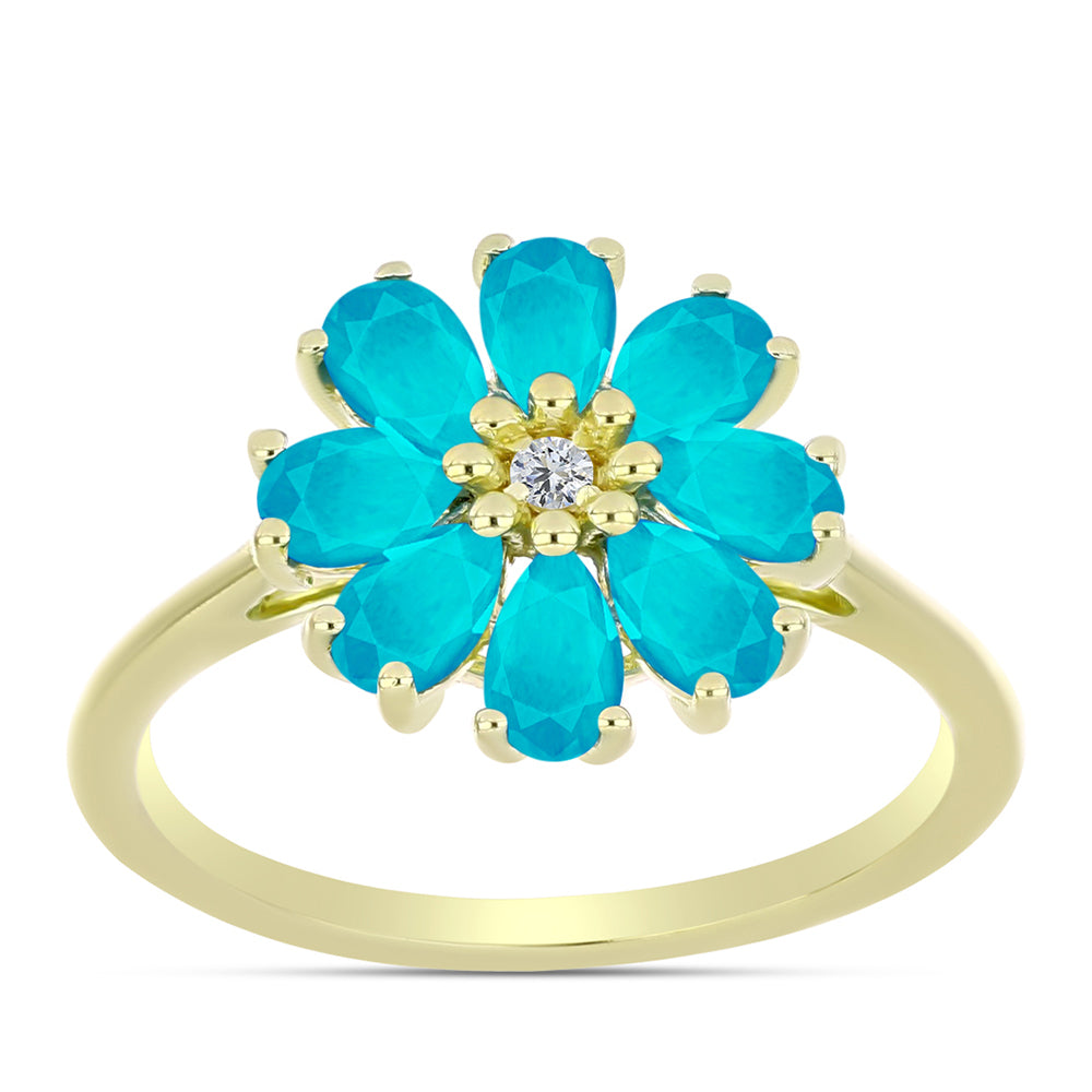 Goldplattierter Silberring mit blauem Jade und weißem Topas