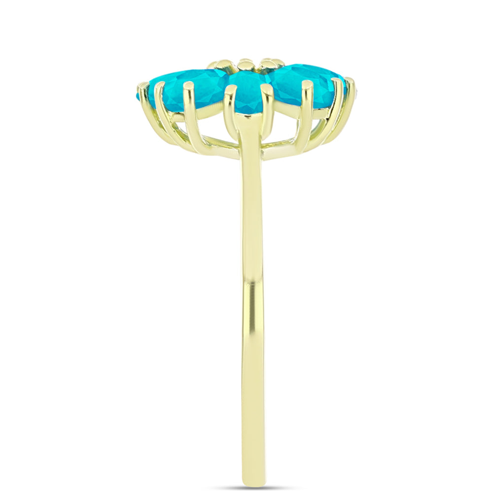 Goldplattierter Silberring mit blauem Jade und weißem Topas