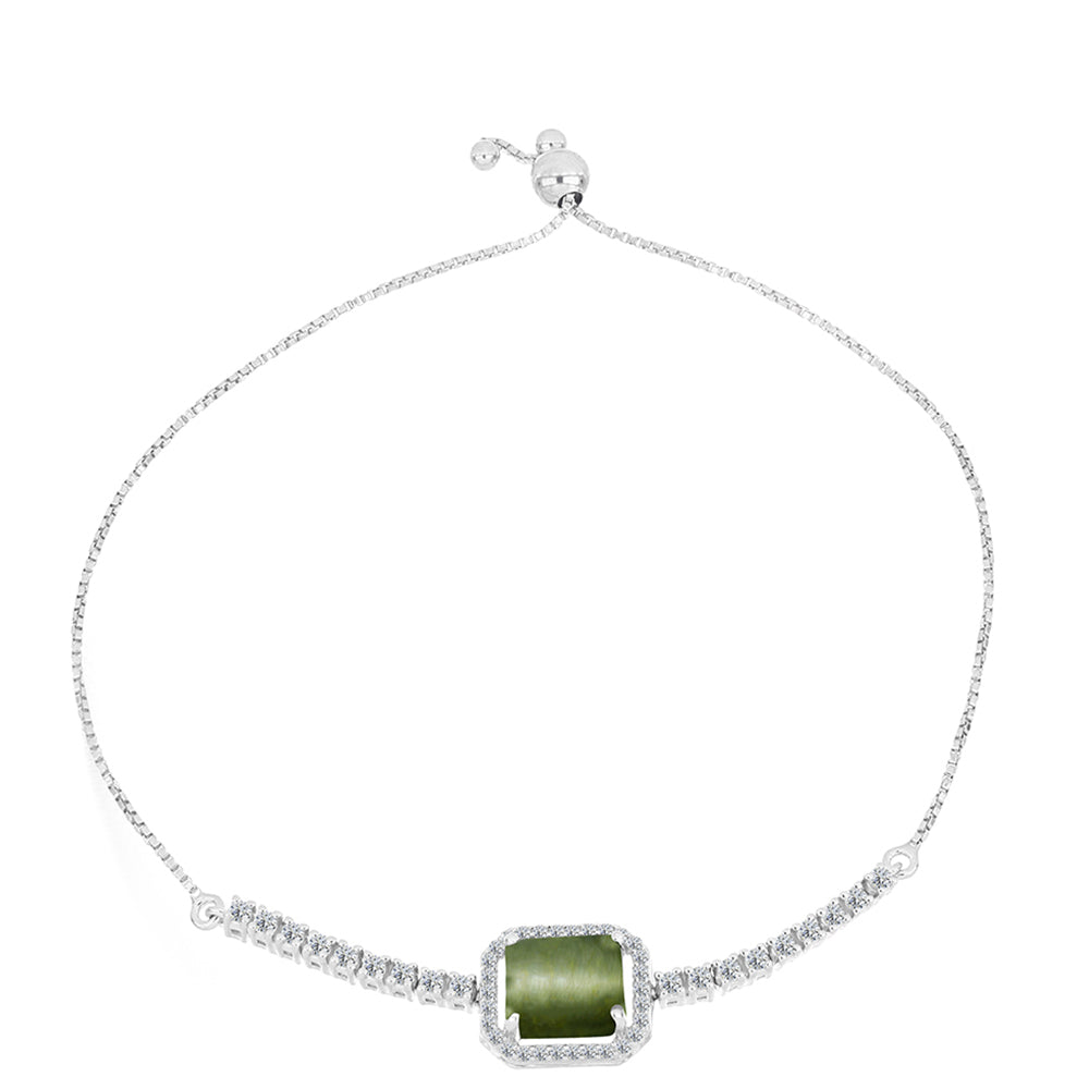 Silberarmband mit grünem Katzenauge aus Antananarivo und weißem Topas 1 