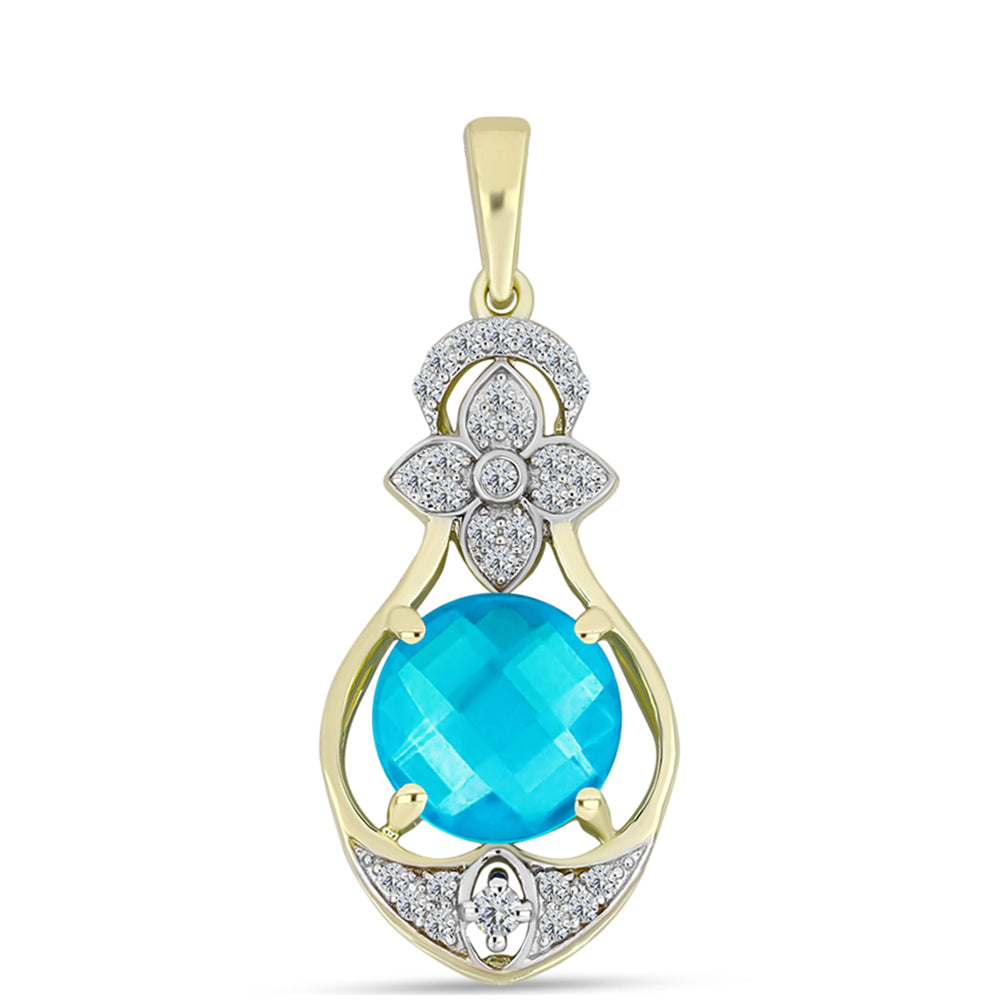 Goldplattierter Silberanhänger mit blauem Jade und weißem Topas