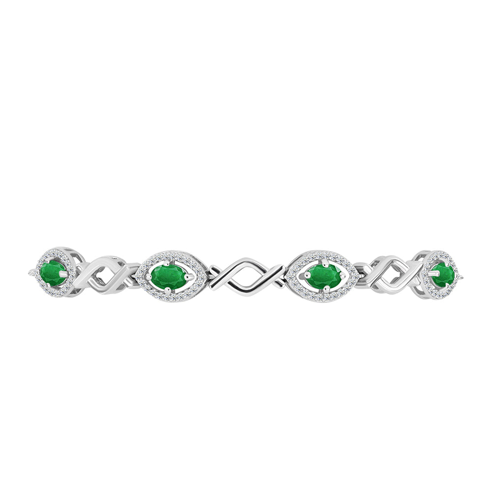Silberarmband mit sambischem Smaragd und weißem Topas 2 