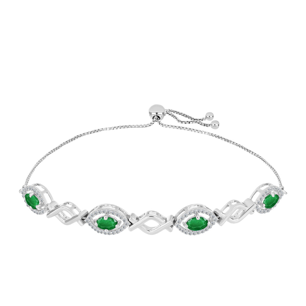 Silberarmband mit sambischem Smaragd und weißem Topas 1 