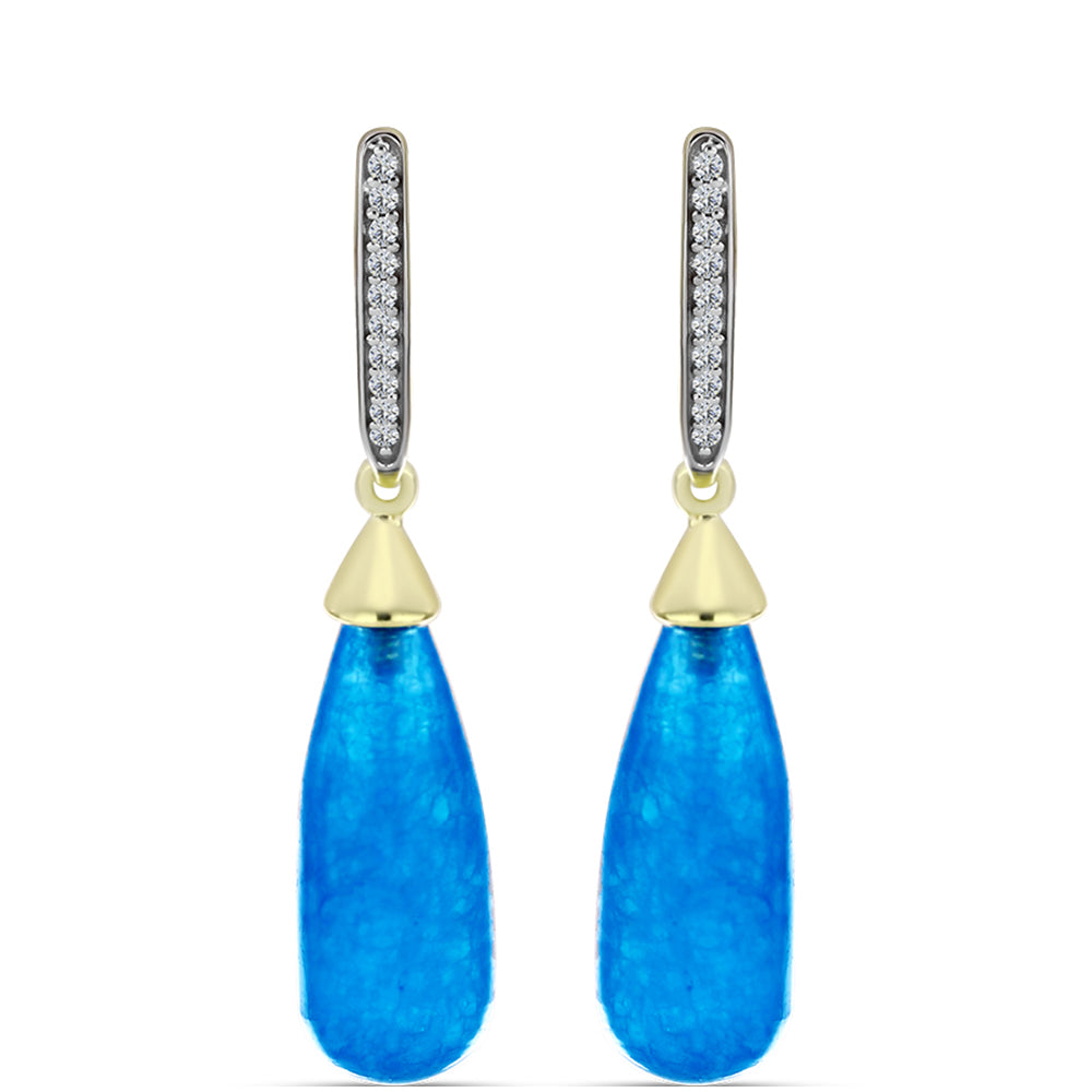 Goldplattierte Silberohrringe mit blauem Jade und weißem Topas 1 