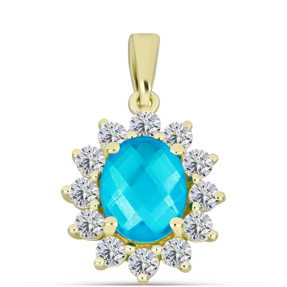 Goldplattierter Silberanhänger mit blauem Jade und weißem Topas