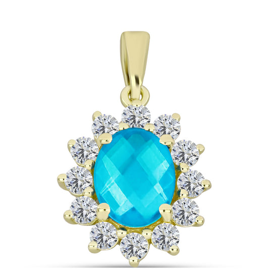 Goldplattierter Silberanhänger mit blauem Jade und weißem Topas