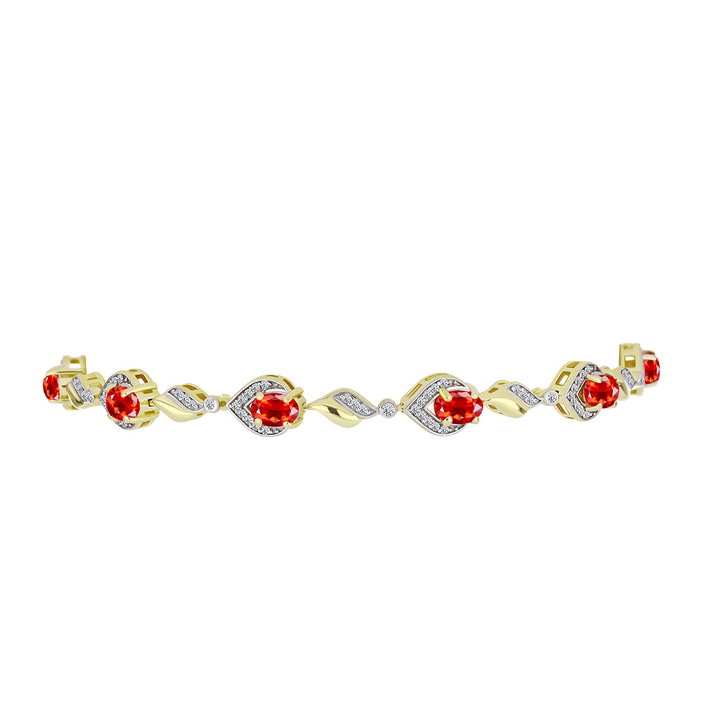 Goldplattiertes Silberarmband mit Feueropal aus Lega Dembi und weißem Topas