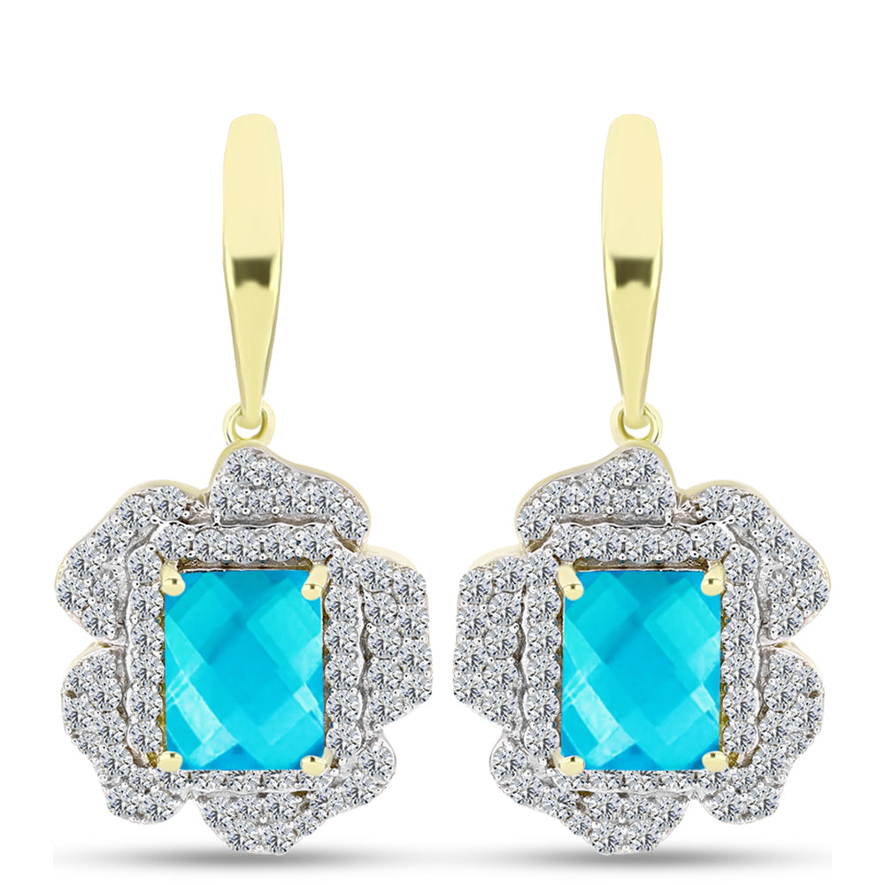 Goldplattierte Silberohrringe mit blauem Jade und weißem Topas