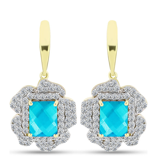 Goldplattierte Silberohrringe mit blauem Jade und weißem Topas