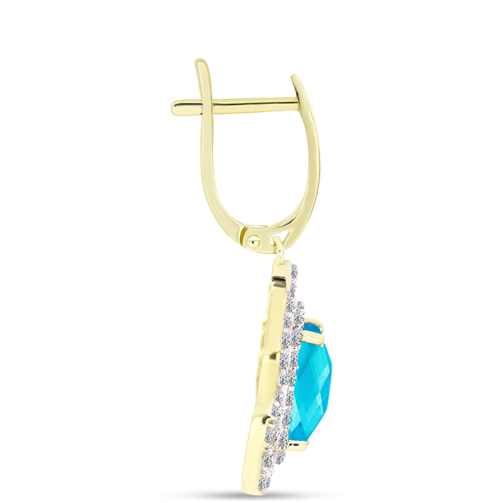 Goldplattierte Silberohrringe mit blauem Jade und weißem Topas 2 