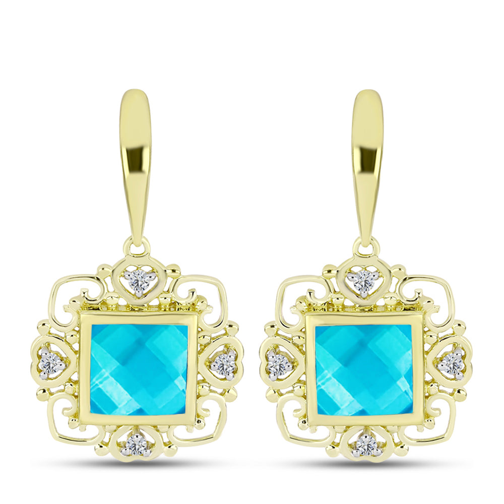 Goldplattierte Silberohrringe mit blauem Jade und weißem Topas 1 
