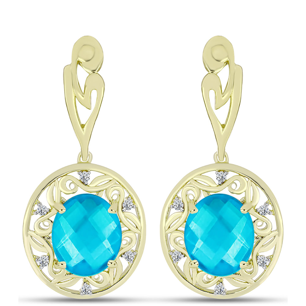 Goldplattierte Silberohrringe mit blauem Jade und weißem Topas 1 