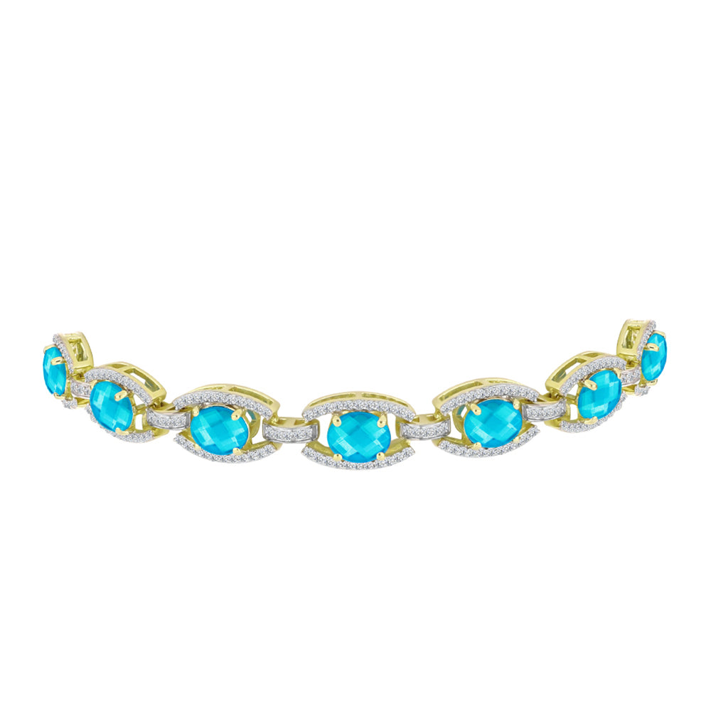 Goldplattiertes Silberarmband mit blauem Jade und weißem Topas 2 