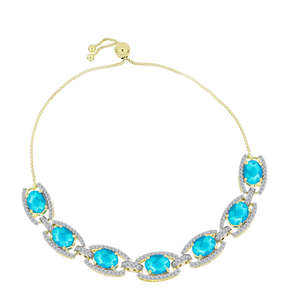 Goldplattiertes Silberarmband mit blauem Jade und weißem Topas 1 