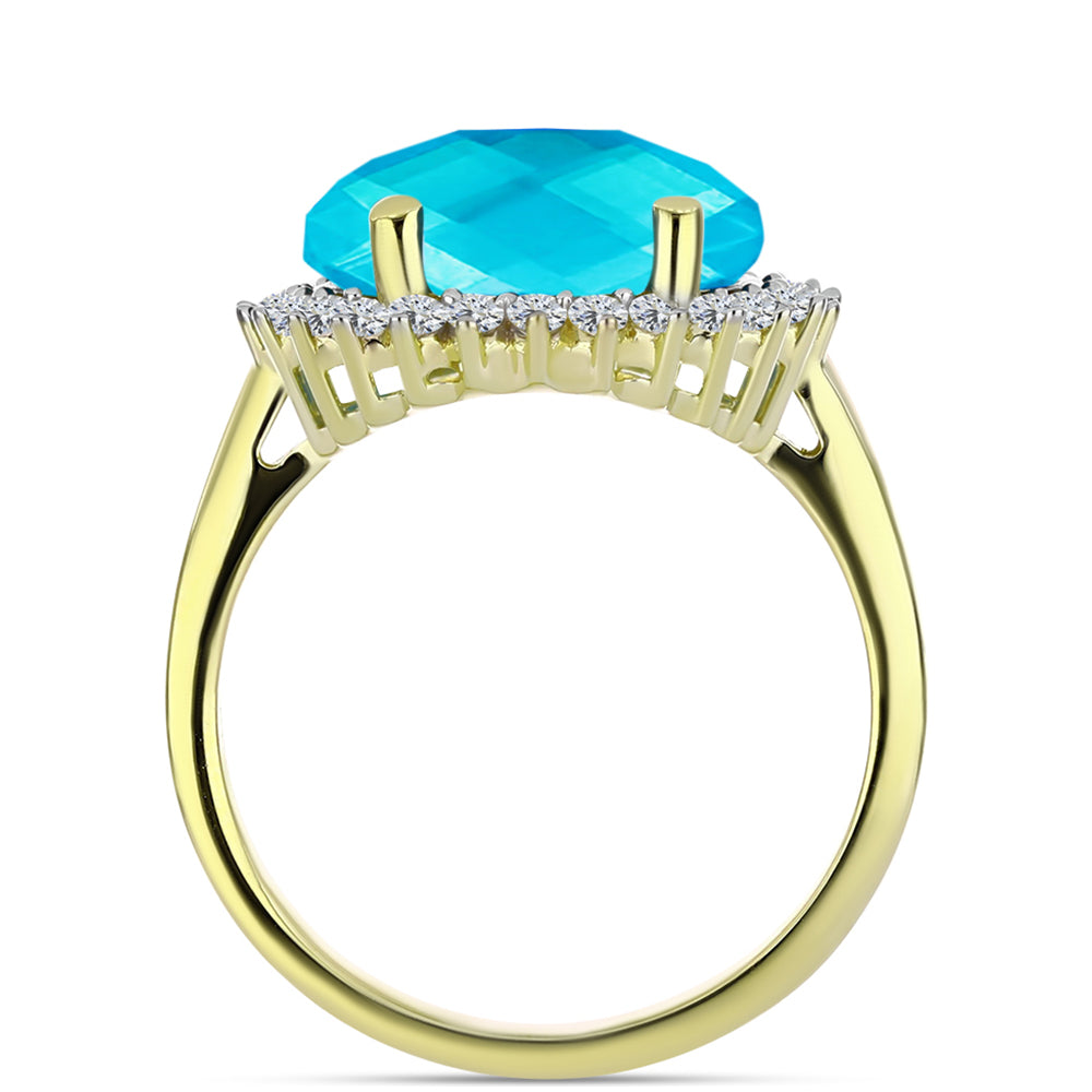 Goldplattierter Silberring mit blauem Jade und weißem Topas