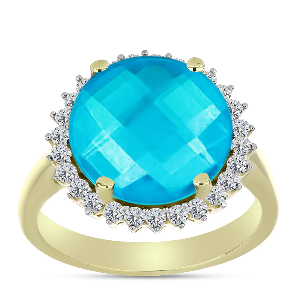 Goldplattierter Silberring mit blauem Jade und weißem Topas