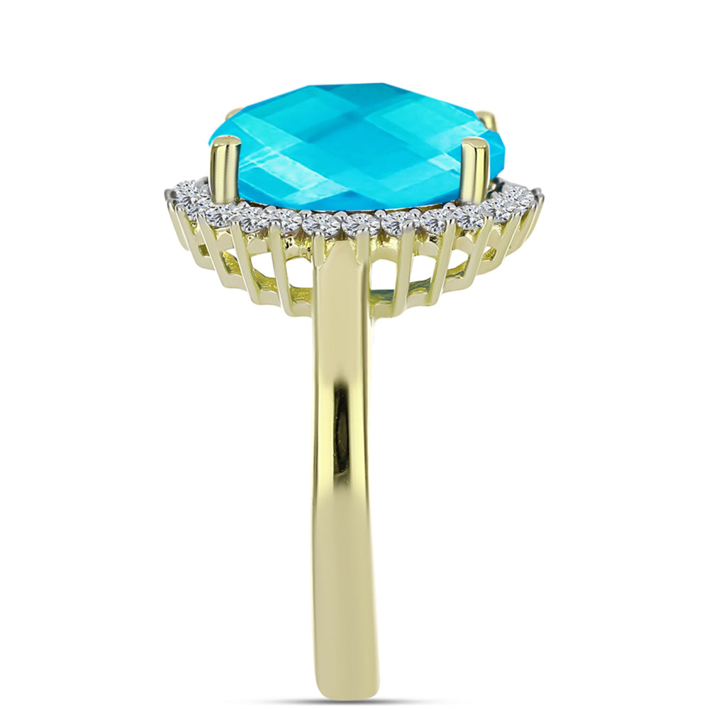 Goldplattierter Silberring mit blauem Jade und weißem Topas 4 