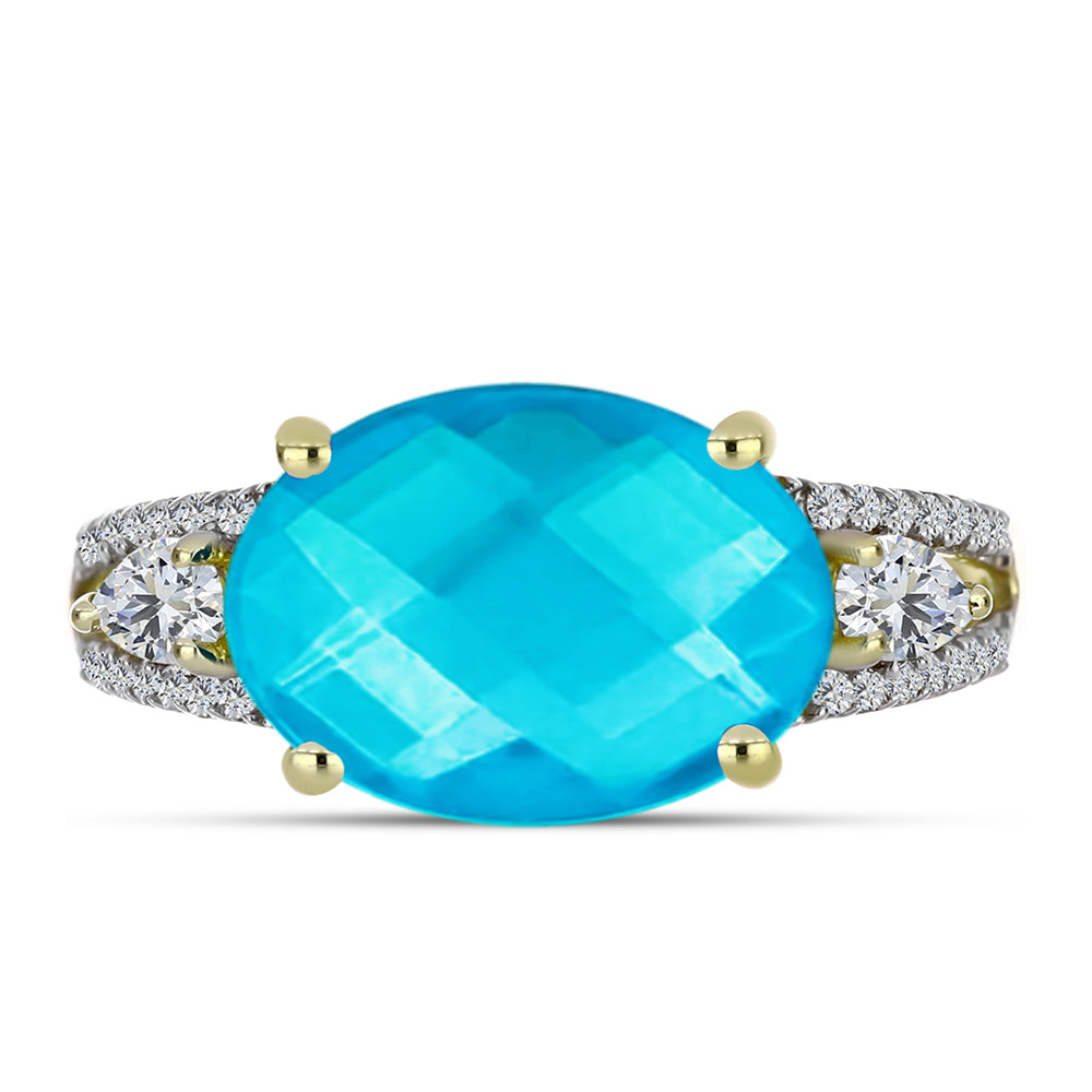 Goldplattierter Silberring mit blauem Jade und weißem Topas 1 