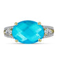 Goldplattierter Silberring mit blauem Jade und weißem Topas
