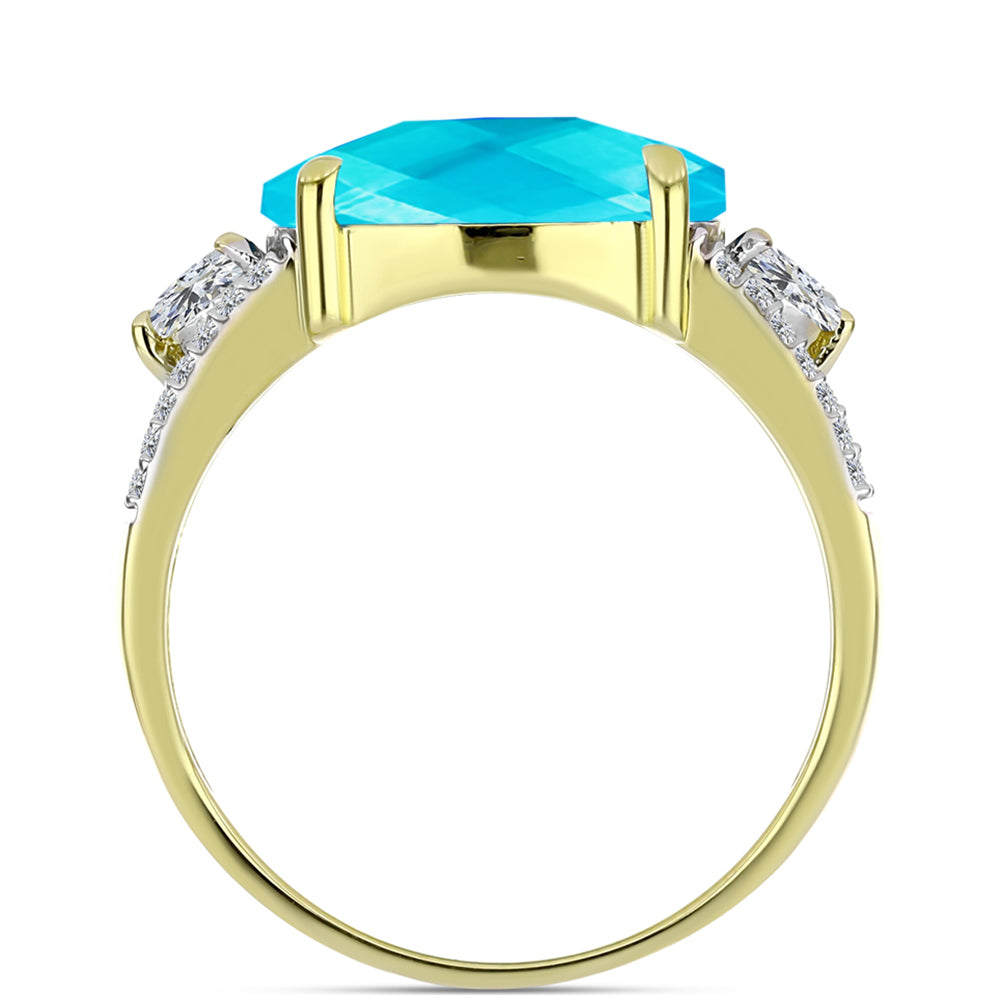 Goldplattierter Silberring mit blauem Jade und weißem Topas 2 