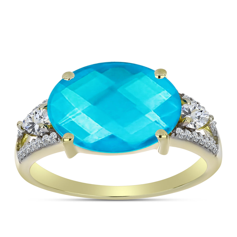 Goldplattierter Silberring mit blauem Jade und weißem Topas 3 