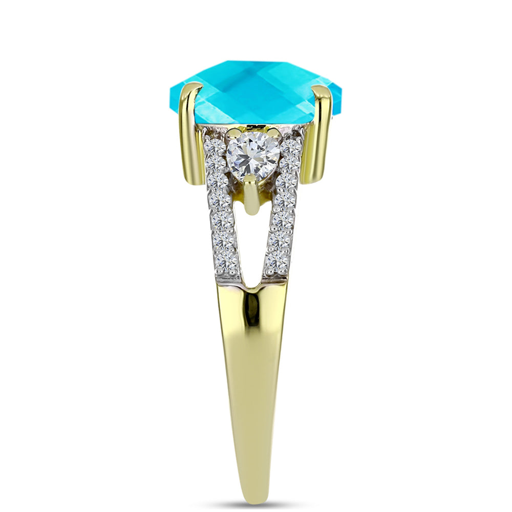 Goldplattierter Silberring mit blauem Jade und weißem Topas