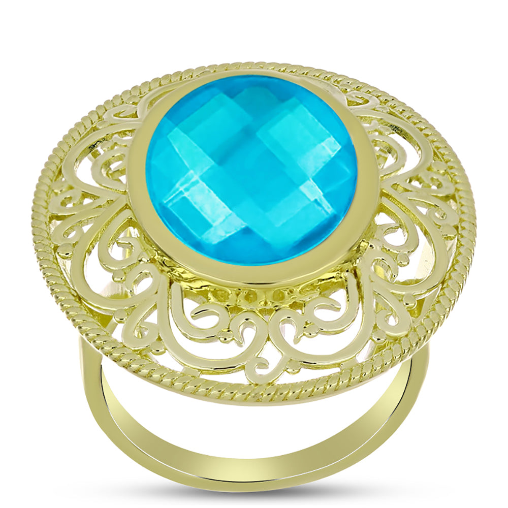 Goldplattierter Silberring mit blauem Jade