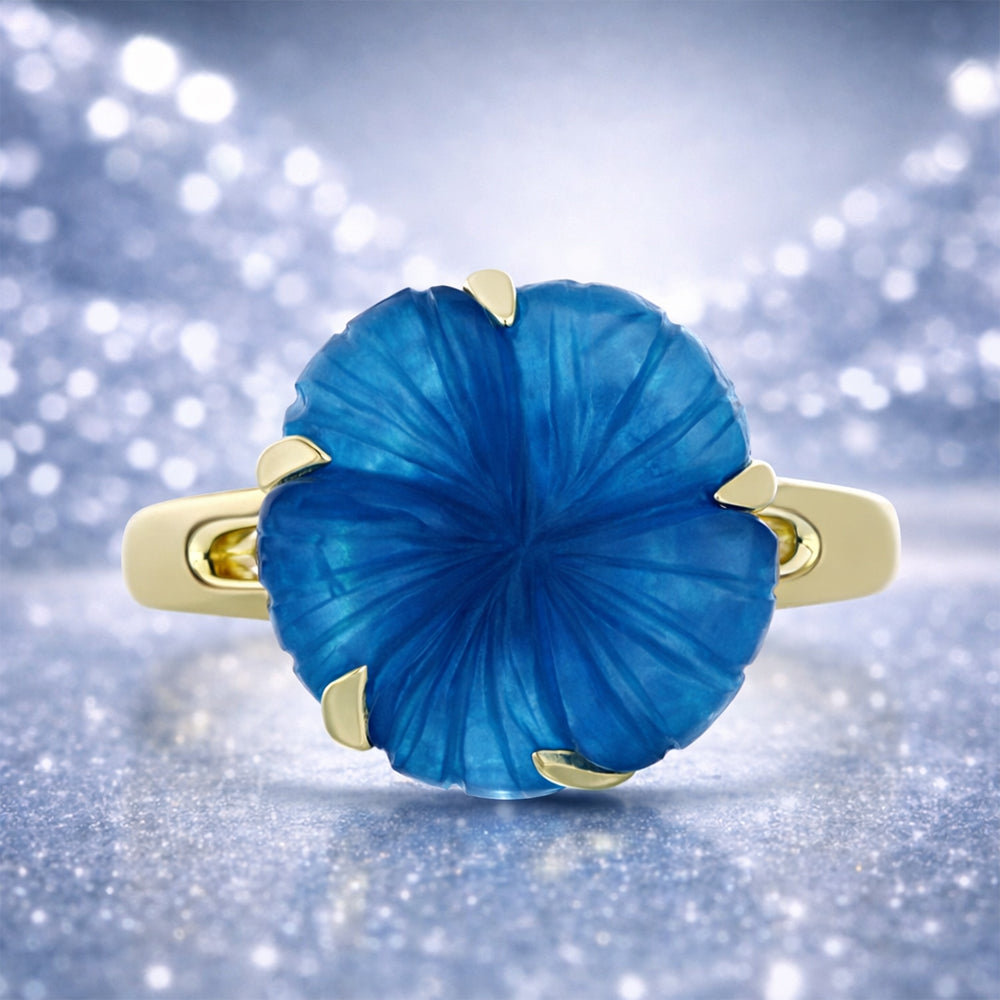Goldplattierter Silberring mit blauem Jade 6 