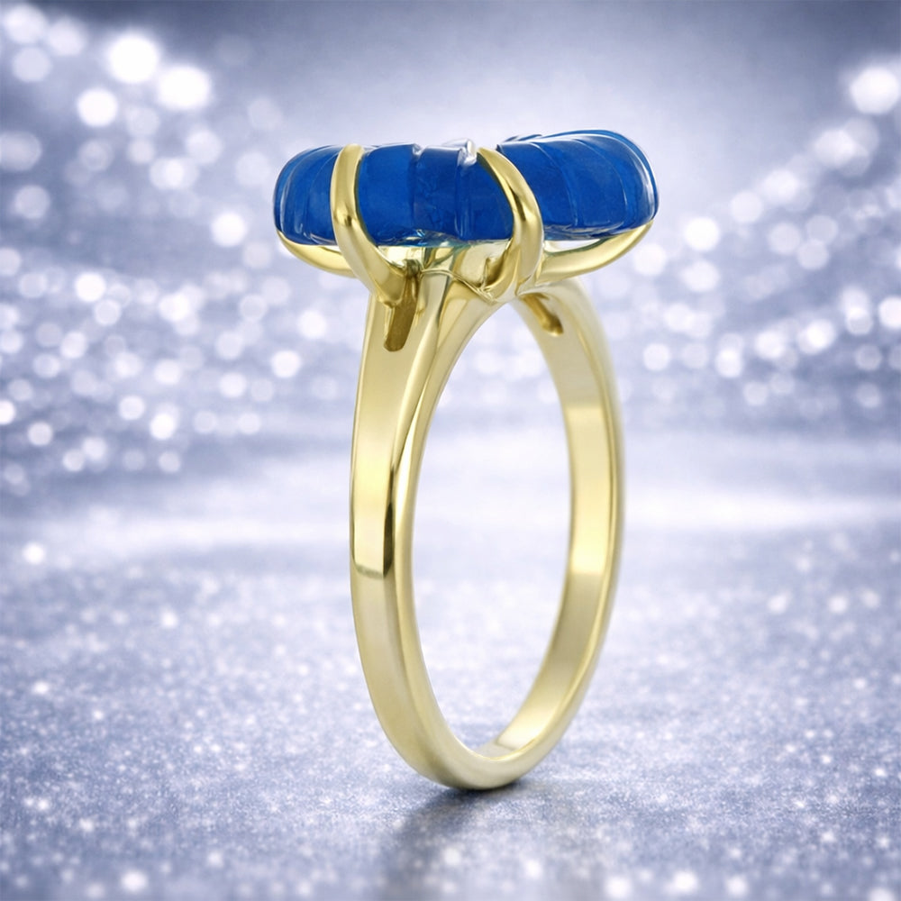 Goldplattierter Silberring mit blauem Jade