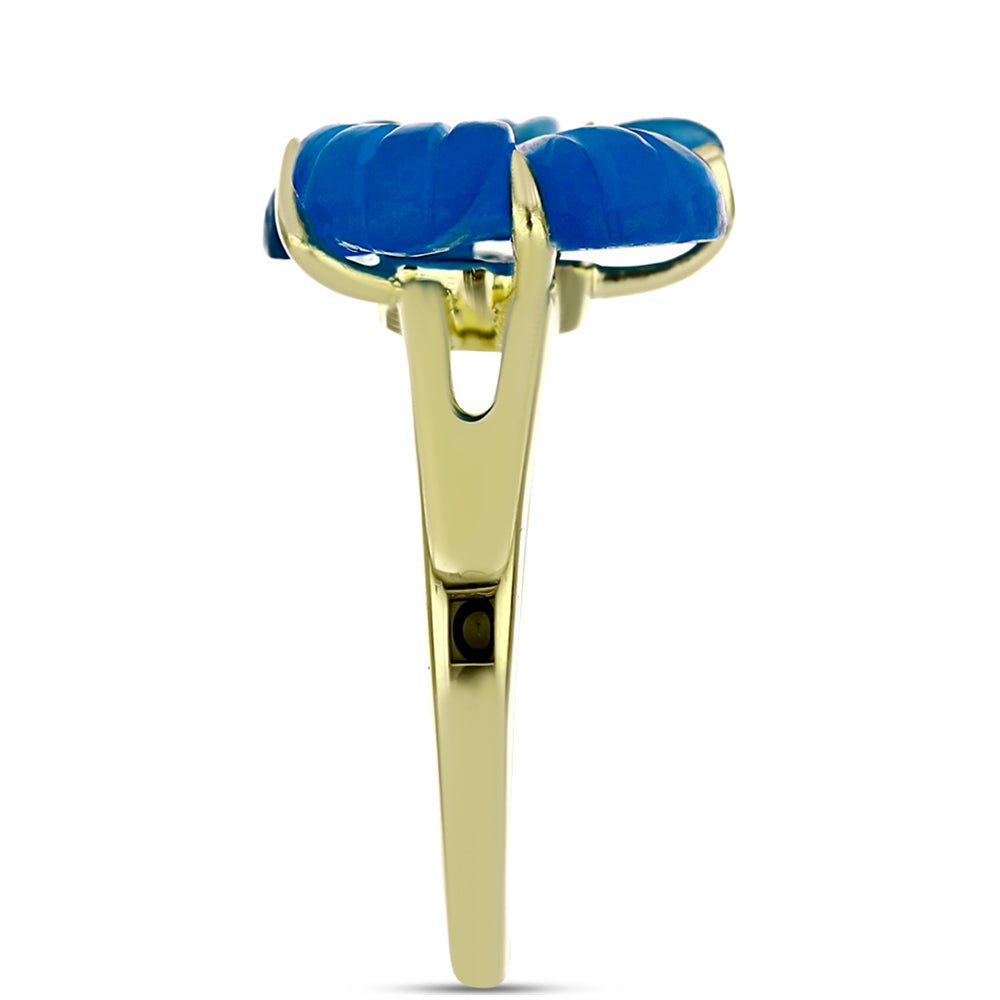 Goldplattierter Silberring mit blauem Jade 11 