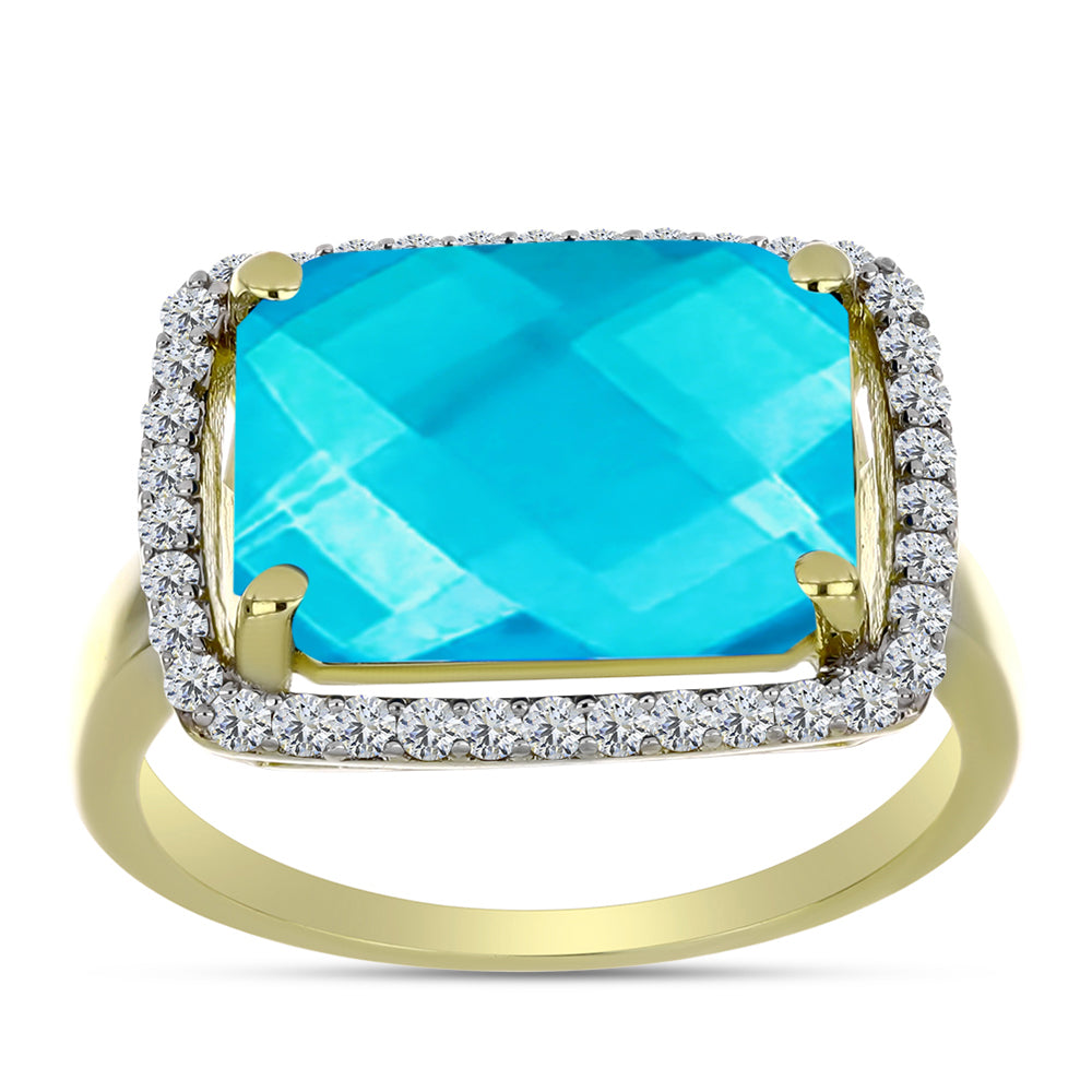 Goldplattierter Silberring mit blauem Jade und weißem Topas 3 