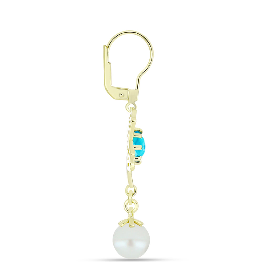 Goldplattierte Silberohrringe mit blauem Jade und weißer Süßwasserperle 2 