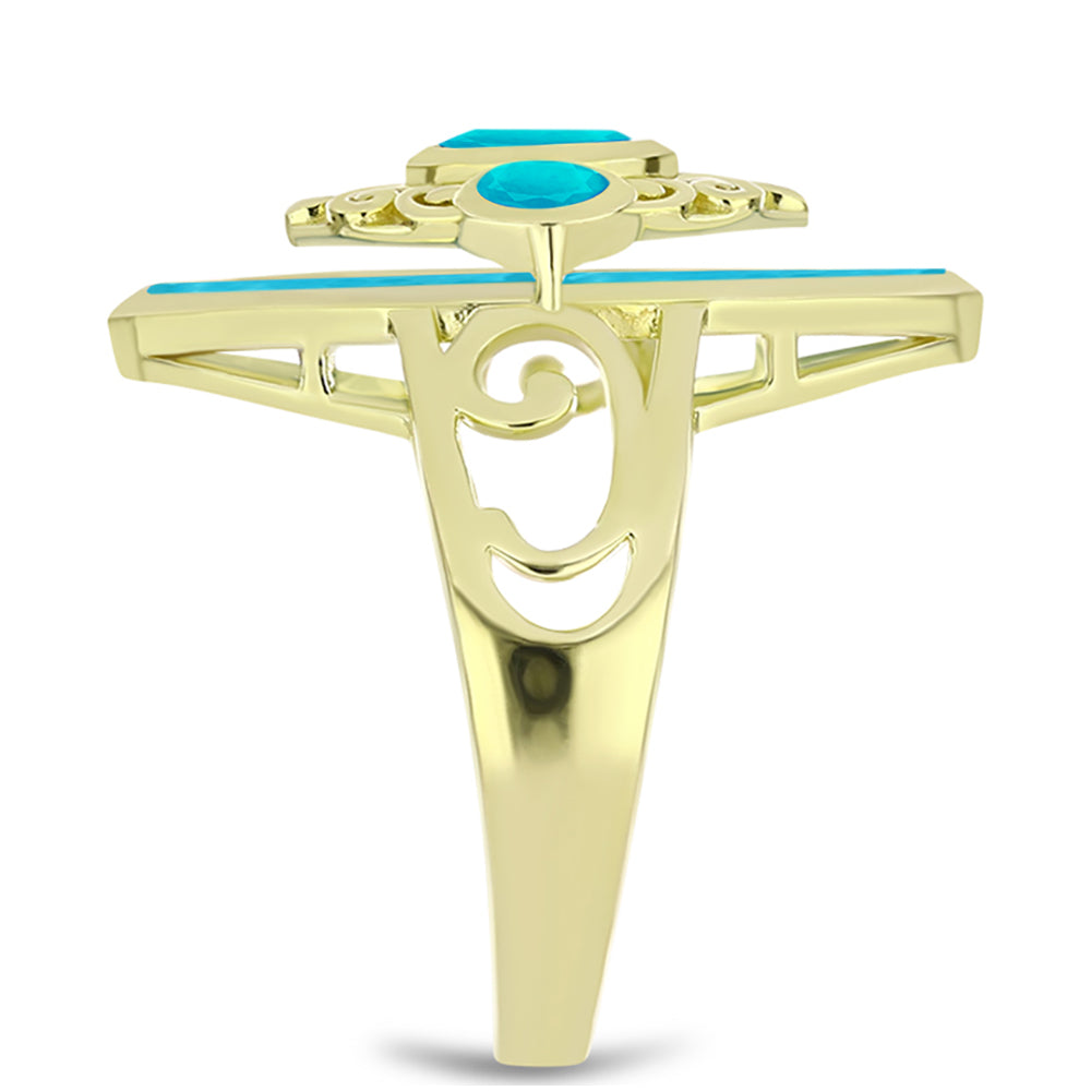 Goldplattierter Silberring mit blauem Jade 4 