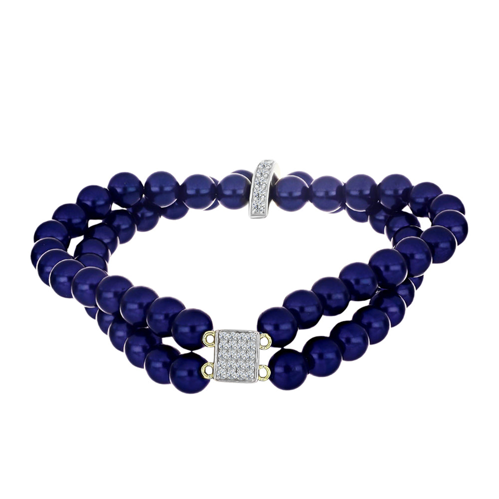 Goldplattiertes Silberarmband mit schwarzer Süßwasserperle und weißem Topas 1 