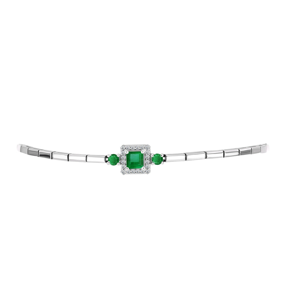Silberarmband mit sambischem Smaragd und weißem Topas 2 