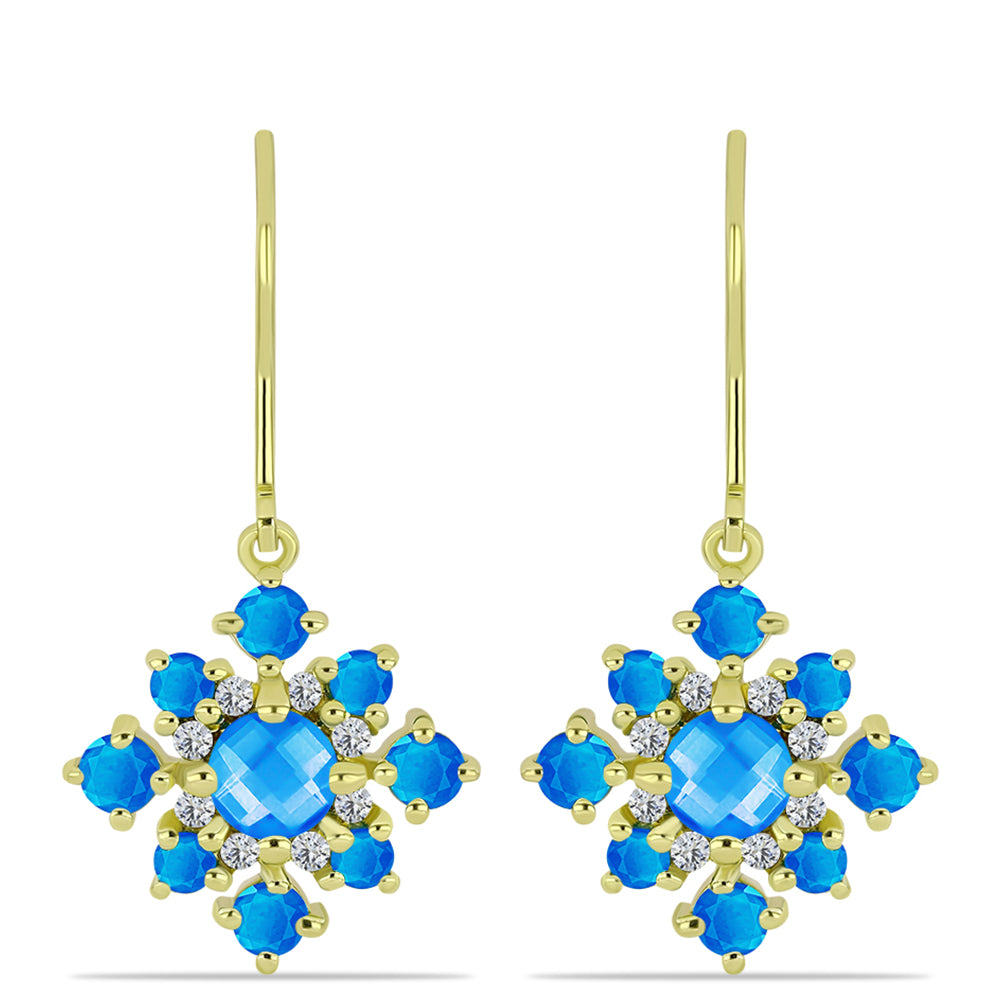 Goldplattierte Silberohrringe mit blauem Jade und weißem Topas 1 