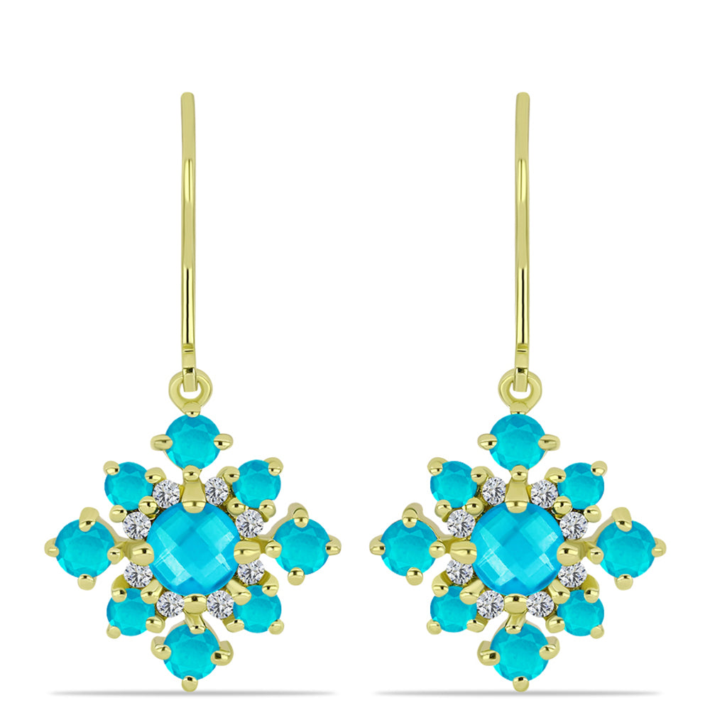 Goldplattierte Silberohrringe mit blauem Jade und weißem Topas
