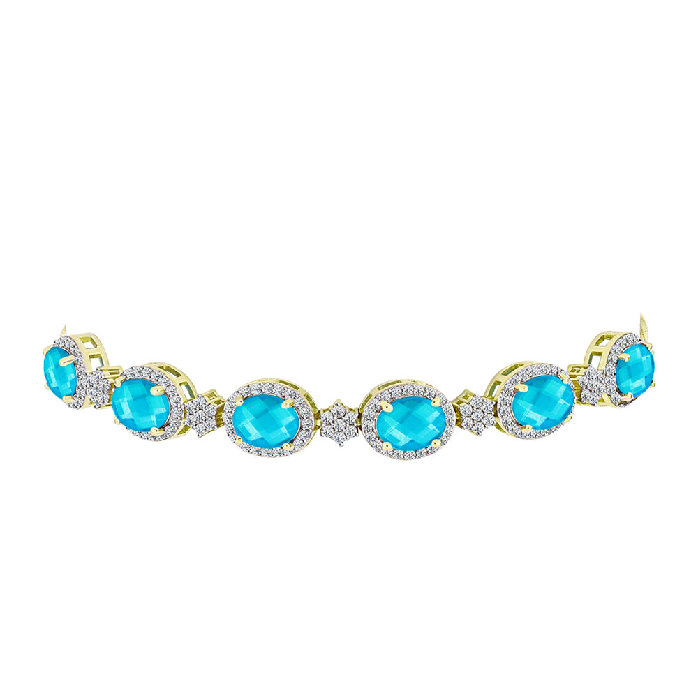 Goldplattiertes Silberarmband mit blauem Jade und weißem Topas