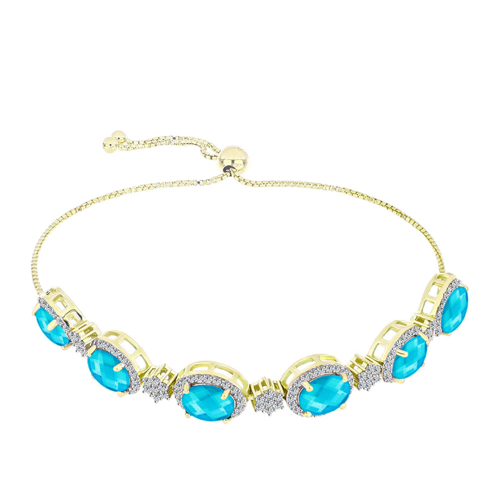 Goldplattiertes Silberarmband mit blauem Jade und weißem Topas 1 