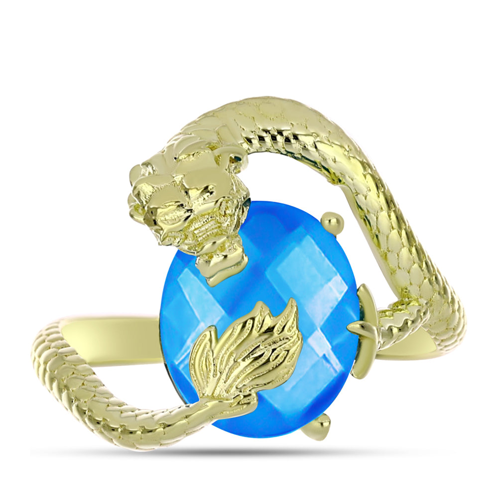 Goldplattierter Silberring mit blauem Jade